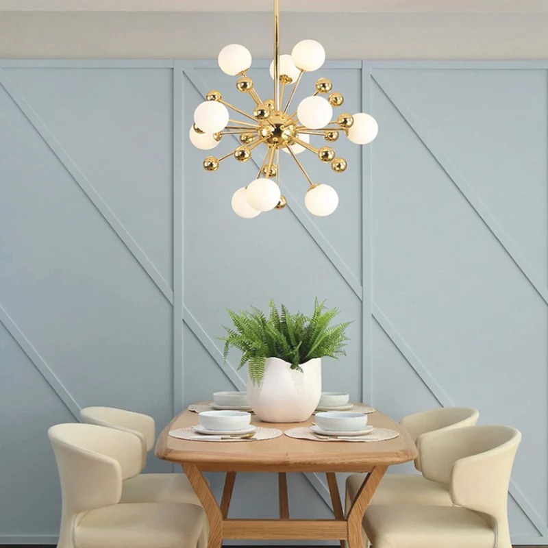 Chandelier Novelty Dandelion Sputnik Glass Bubble, Gold & White