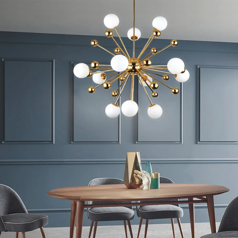 Chandelier Novelty Dandelion Sputnik Glass Bubble, Gold & White