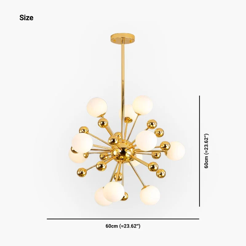 Chandelier Novelty Dandelion Sputnik Glass Bubble, Gold & White