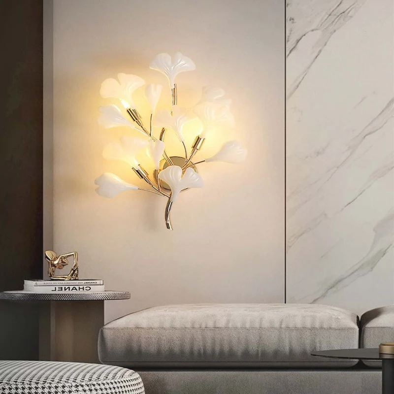 Wall Sconce Light Decorative Ceramic Ginkgo Leaves