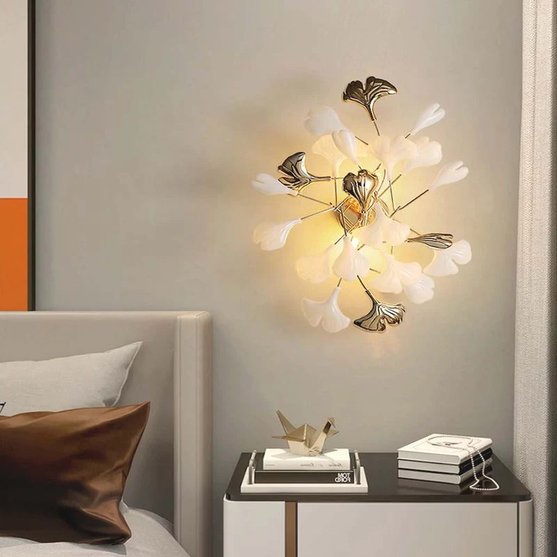 Wall Sconce Light Decorative Ceramic Ginkgo Leaves