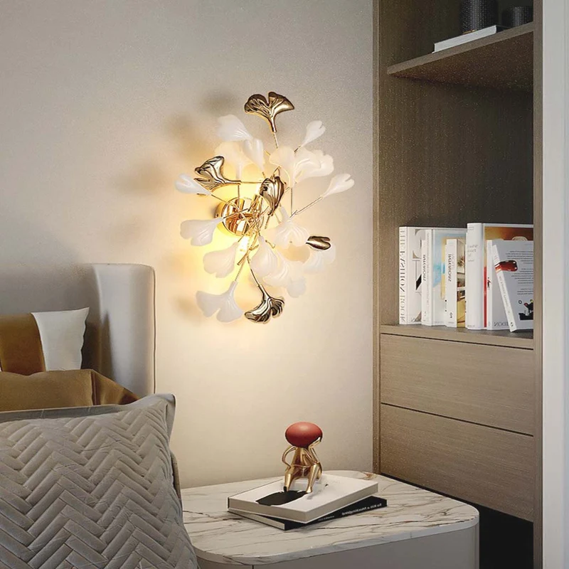 Wall Sconce Light Decorative Ceramic Ginkgo Leaves