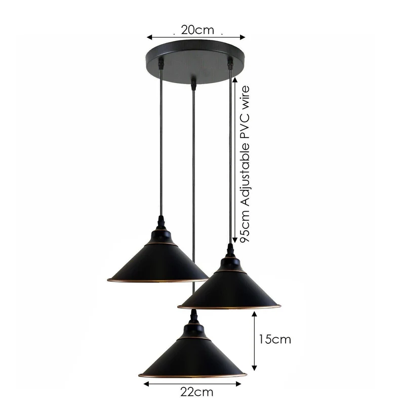 3er Hängelampe Schwarz ~3583