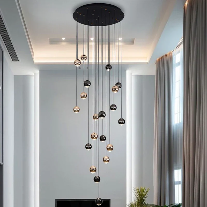 Moderne Hängelampe aus gebürstetem Stahl für Wohnzimmer – Célestaire