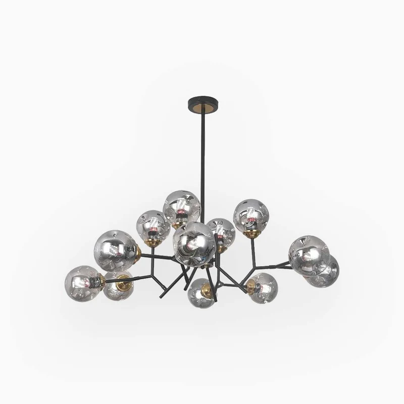 Chandelier Stylish Smokey Grey Glass Globe Bubble, 12 Lights