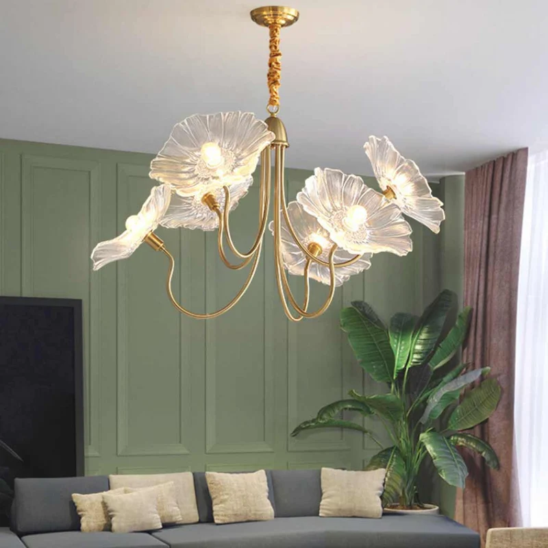Chandelier / Ceiling Light Retro Glass Lotus Flower, Purple / White