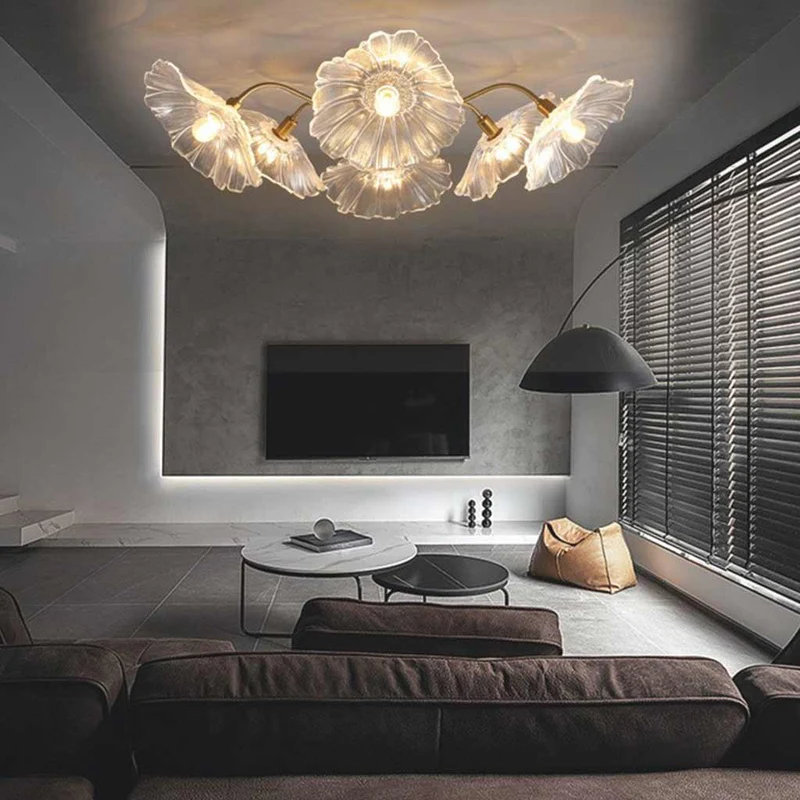 Chandelier / Ceiling Light Retro Glass Lotus Flower, Purple / White