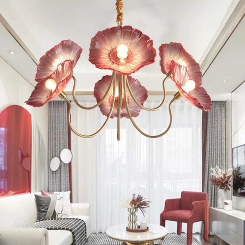 Chandelier / Ceiling Light Retro Glass Lotus Flower, Purple / White