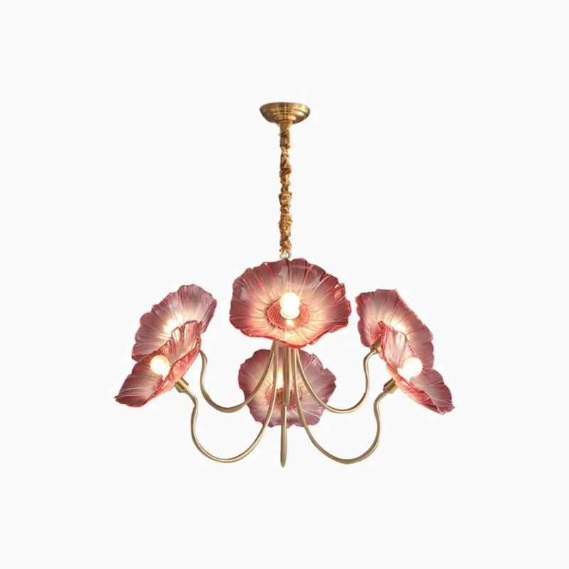Chandelier / Ceiling Light Retro Glass Lotus Flower, Purple / White