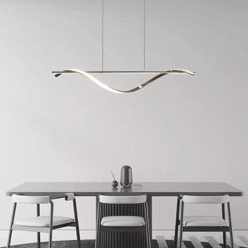 Pendant Light Modern Linear Wavy LED Metal, Black / Gold
