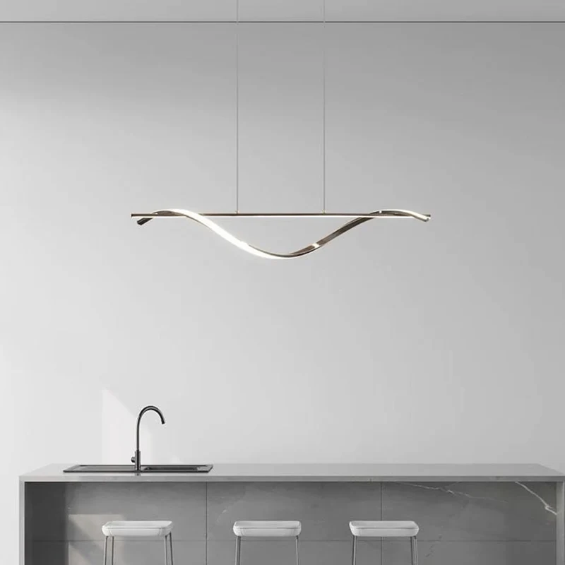 Pendant Light Modern Linear Wavy LED Metal, Black / Gold