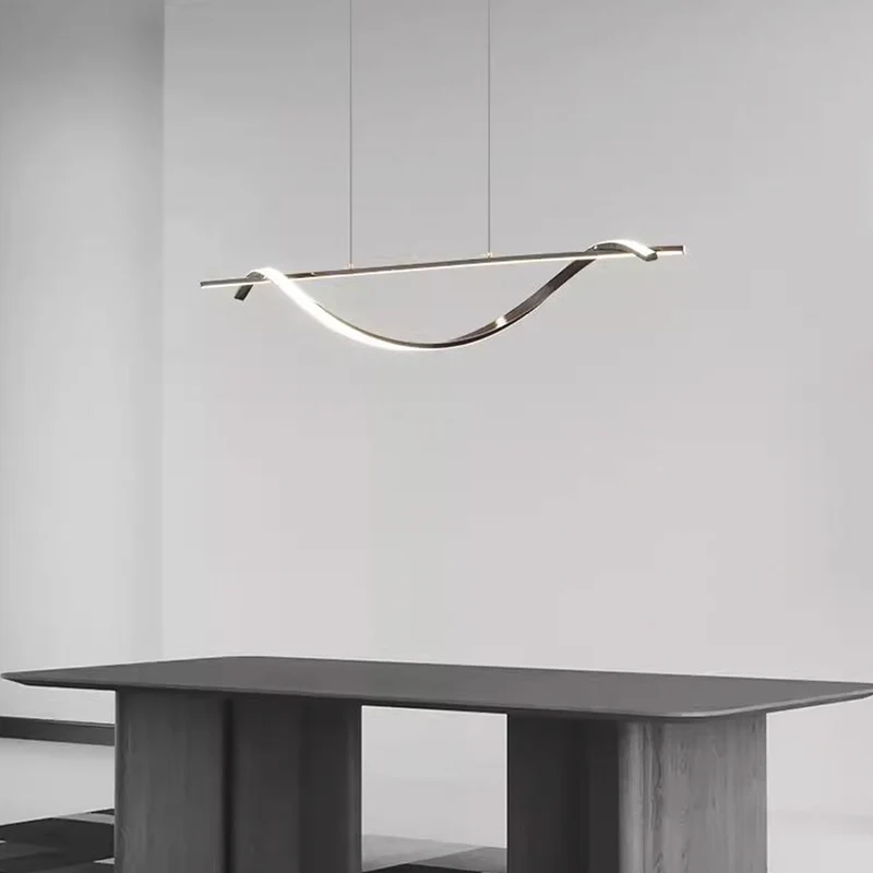 Pendant Light Modern Linear Wavy LED Metal, Black / Gold