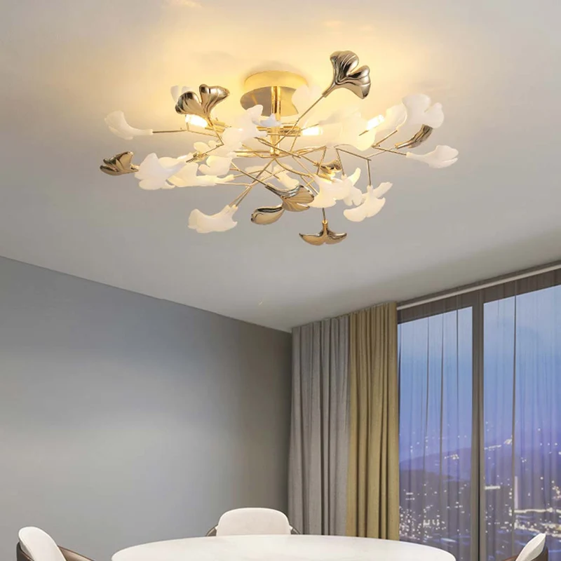 Ceiling Light Modern Art Deco Ceramic Ginkgo Leaves