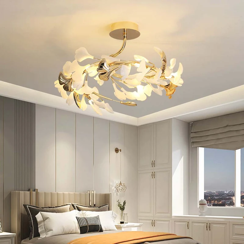 Ceiling Light Modern Art Deco Ceramic Ginkgo Leaves