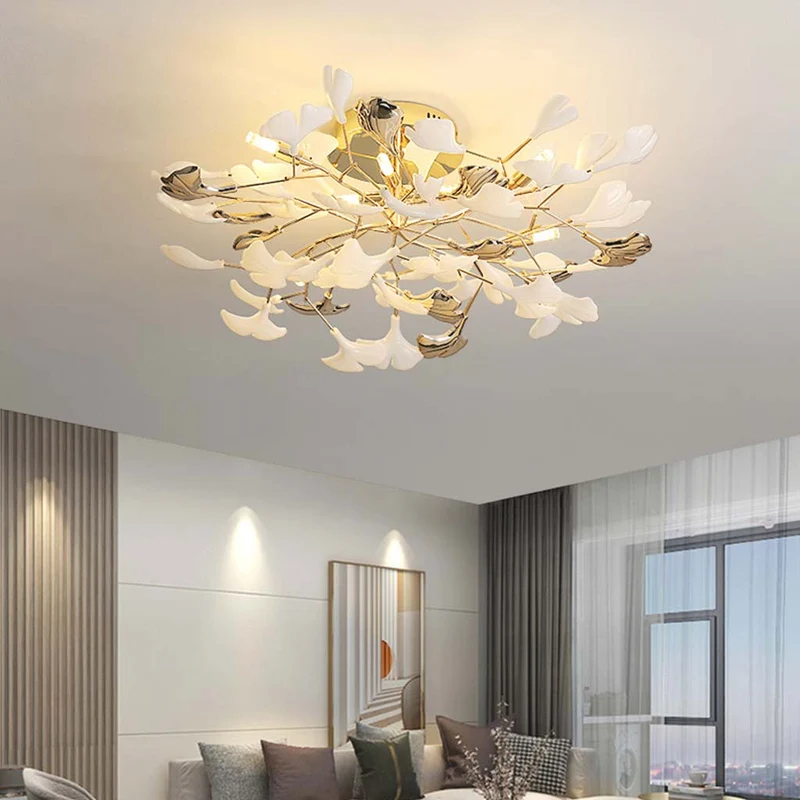 Ceiling Light Modern Art Deco Ceramic Ginkgo Leaves