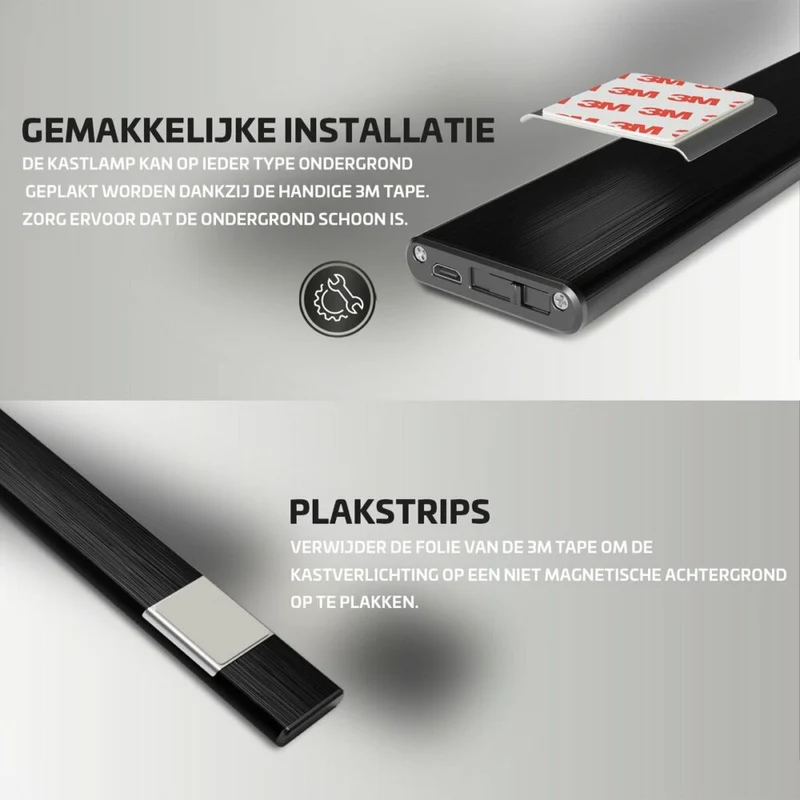 LED-Schrankbeleuchtung mit Sensor | 3,5W | Schwarz | 60cm | 3000K