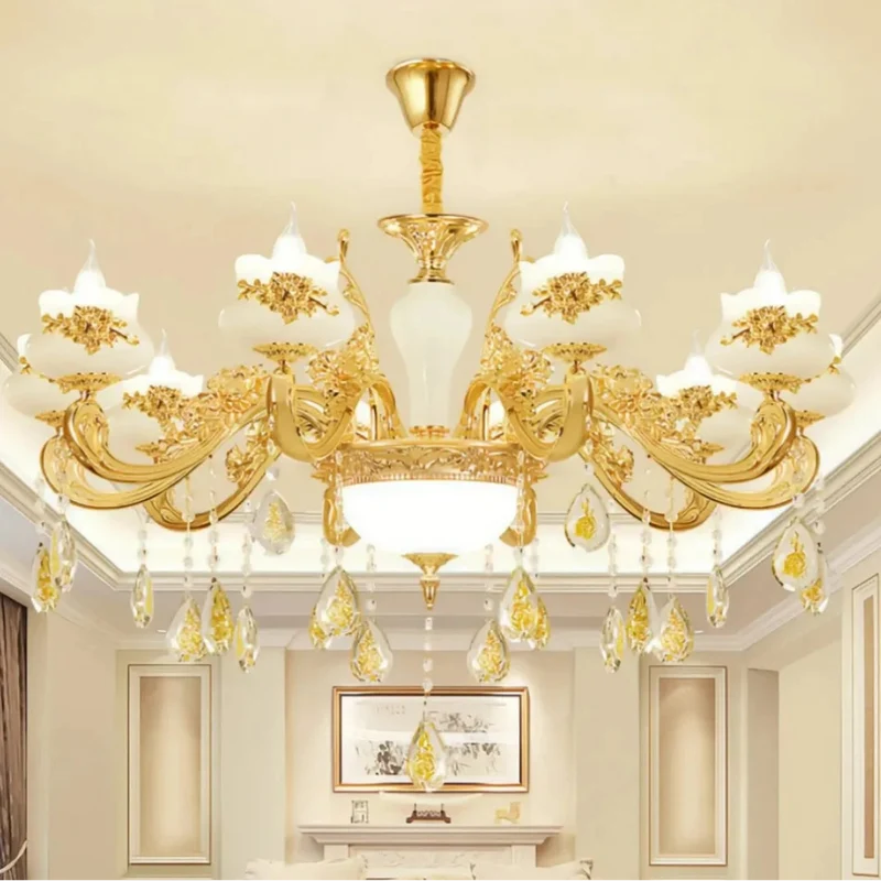 Vintage Kristall Hängekronleuchter Gold für Wohnzimmer