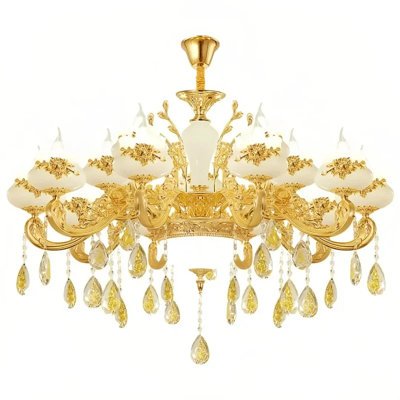 Vintage Kristall Hängekronleuchter Gold für Wohnzimmer