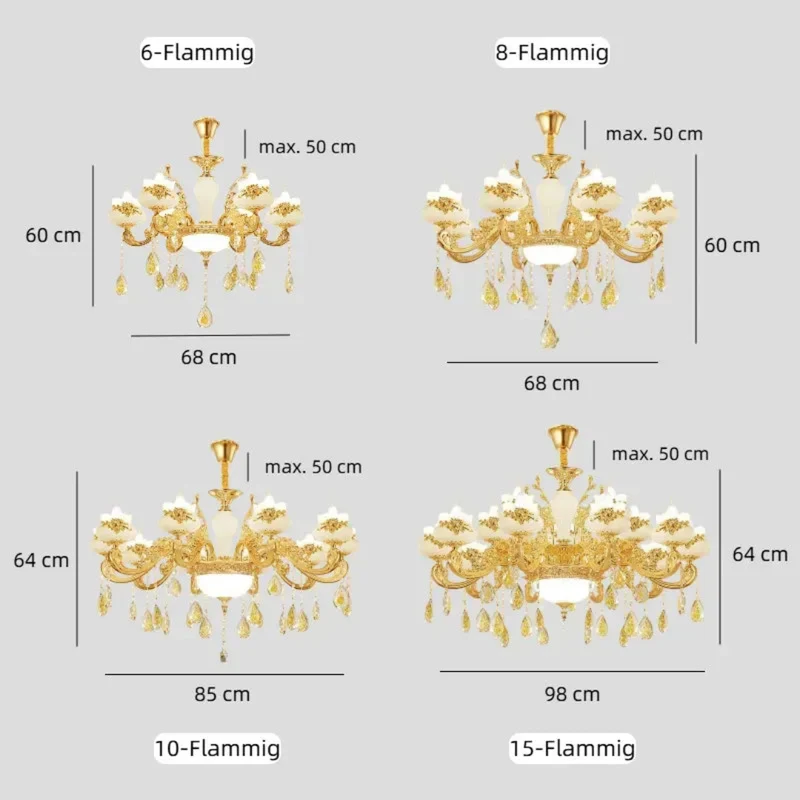 Vintage Kristall Hängekronleuchter Gold für Wohnzimmer