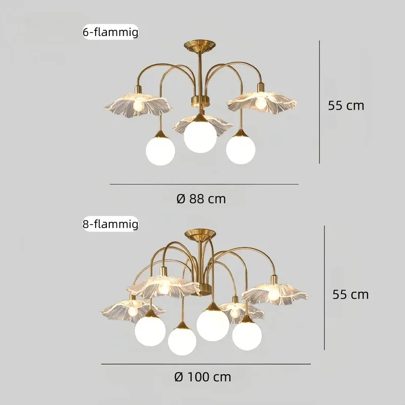 Designer-Kronleuchter Gold im modernen Stil mit Glasschirmen für Wohnzimmer