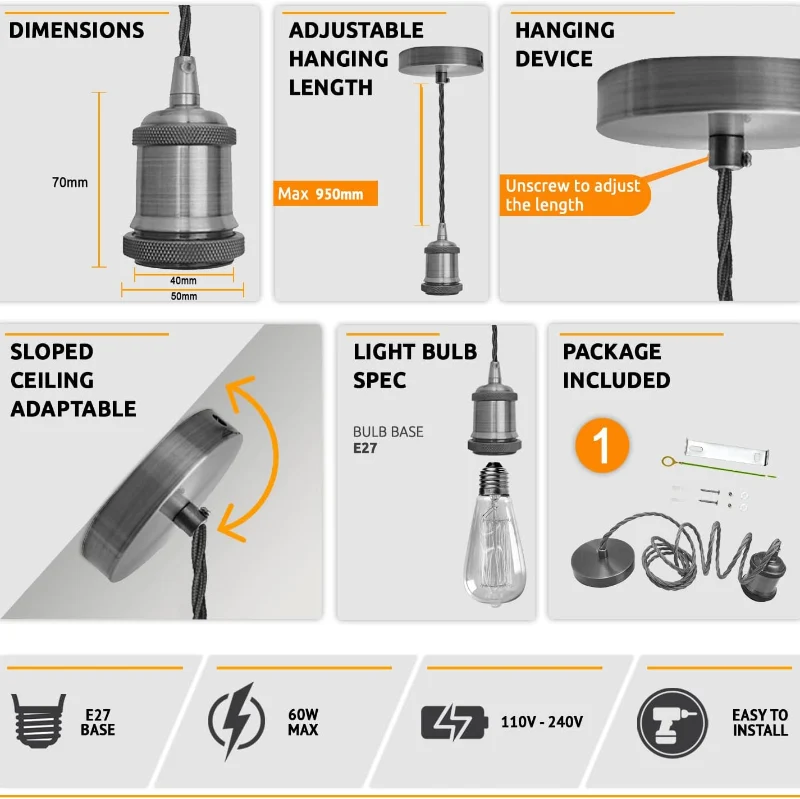 Ledsone E27 Pendel-Set Green Brass 1m Textilkabel ~3566