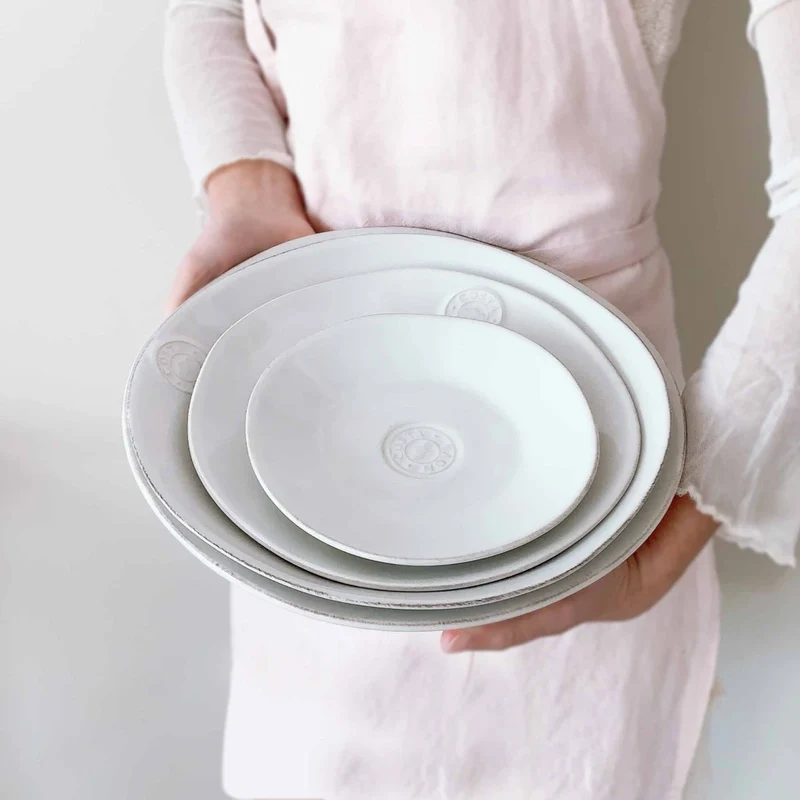 6-er Set Weißer Pastateller aus Steinzeug, 25 cm in Weiß "Porto"