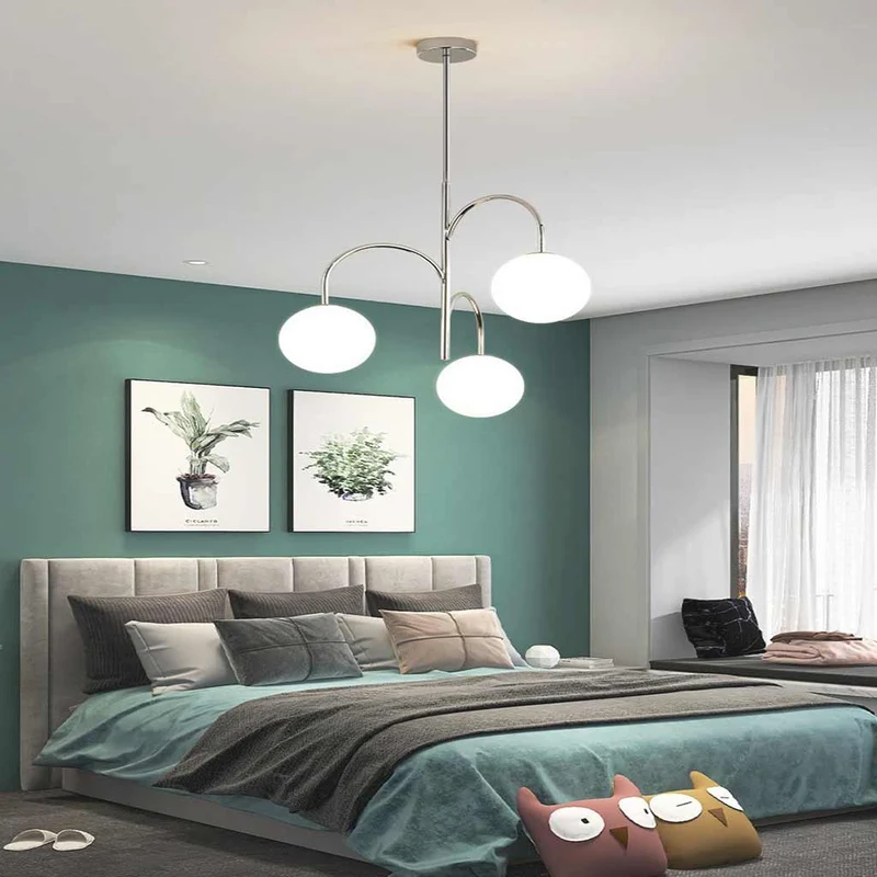 Chandelier Nordic Bauhaus Chrome Glass Globe, 3 Lights