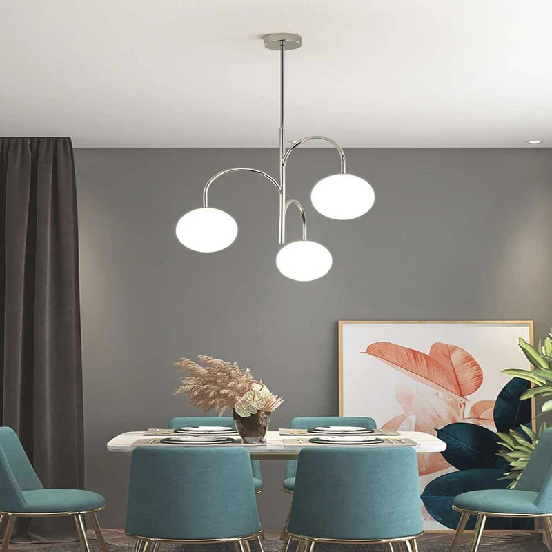 Chandelier Nordic Bauhaus Chrome Glass Globe, 3 Lights