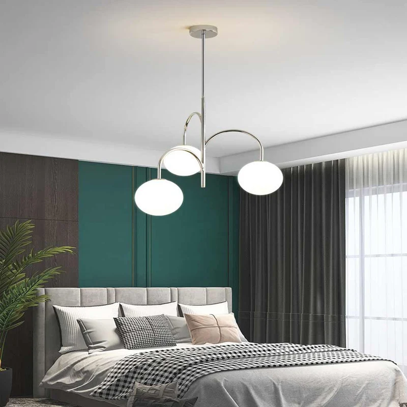 Chandelier Nordic Bauhaus Chrome Glass Globe, 3 Lights