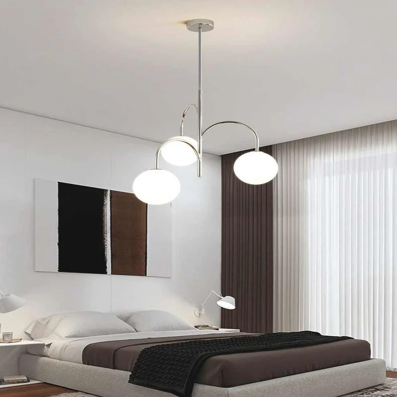 Chandelier Nordic Bauhaus Chrome Glass Globe, 3 Lights