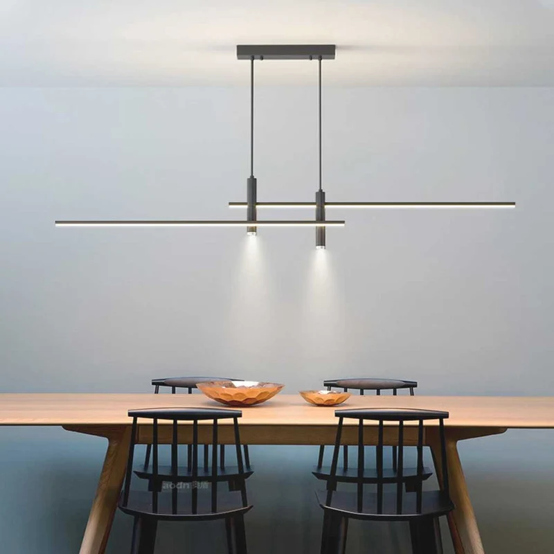 Pendant Light Minimalist Linear LED with Spotlights, Black/Gold