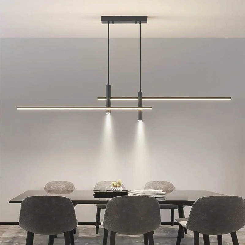Pendant Light Minimalist Linear LED with Spotlights, Black/Gold
