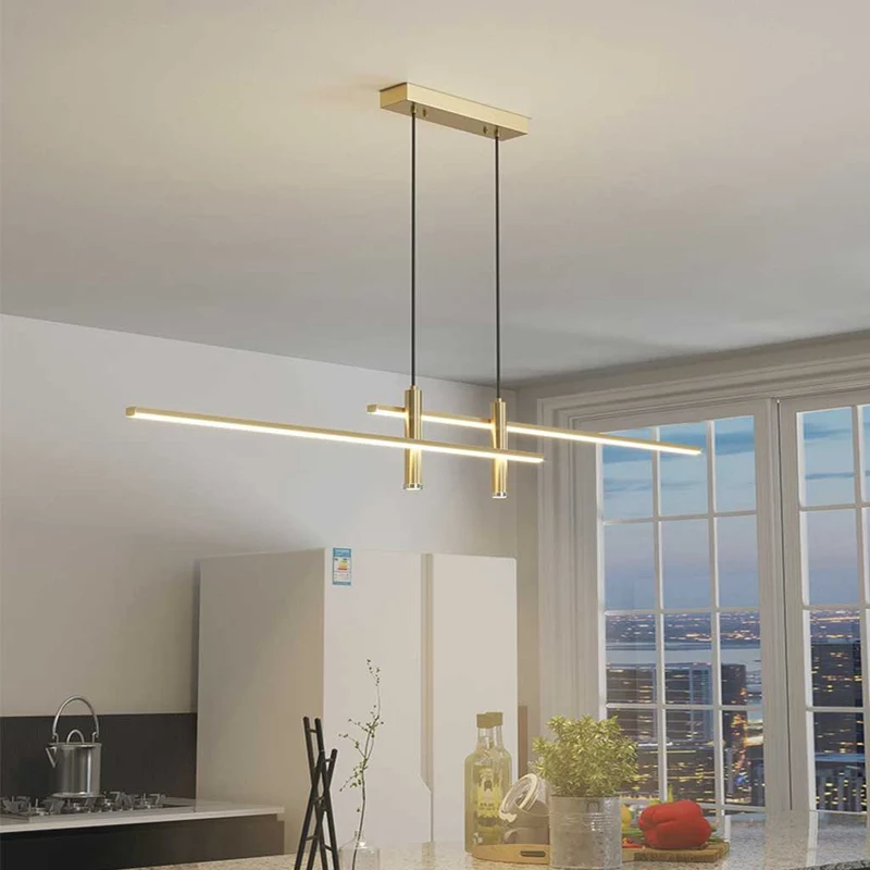 Pendant Light Minimalist Linear LED with Spotlights, Black/Gold