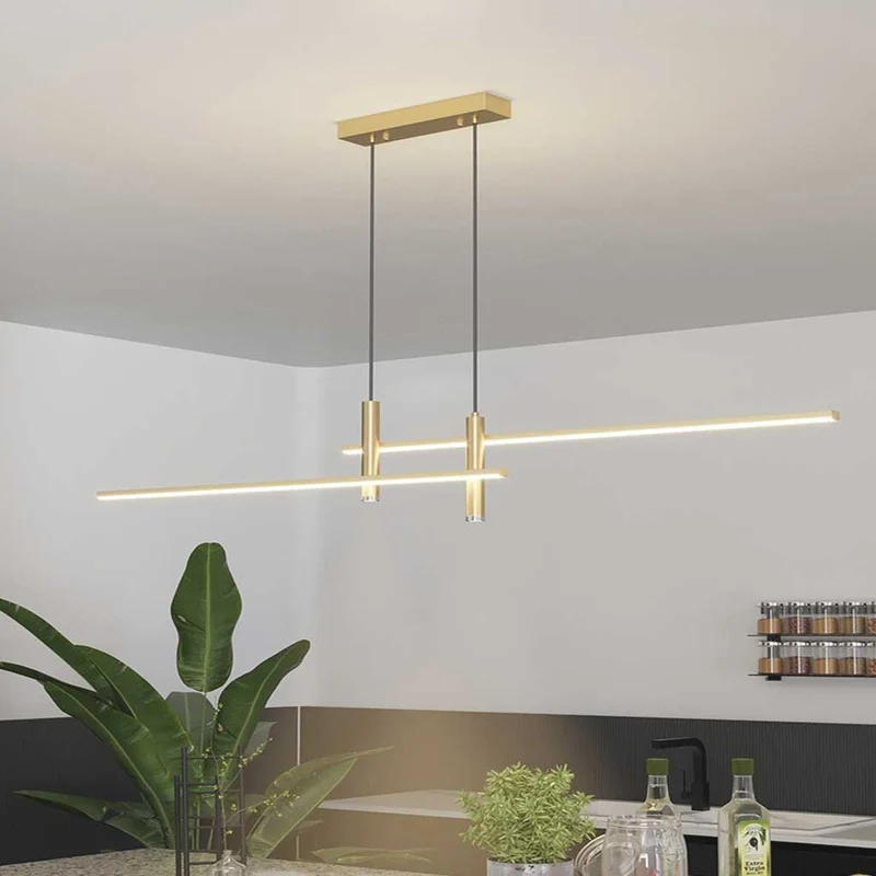 Pendant Light Minimalist Linear LED with Spotlights, Black/Gold