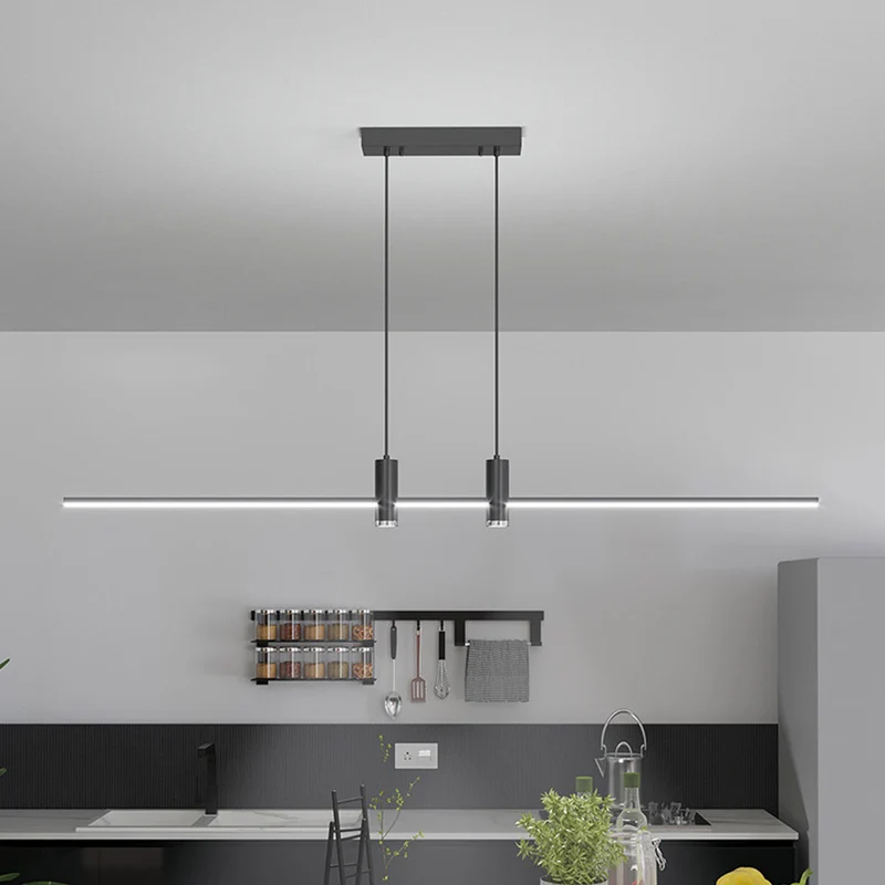 Pendant Light Minimalist Linear LED with Spotlights, Black/Gold
