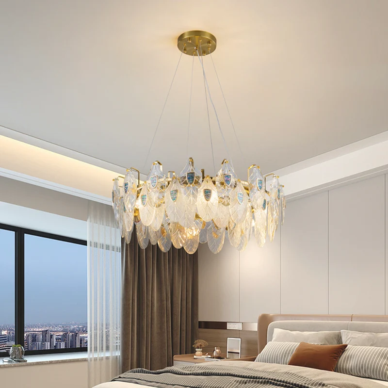 Chandelier Luxurious Crystal Glass Feather, Gold