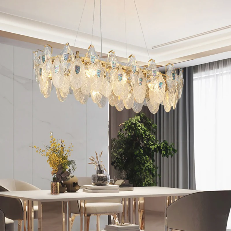 Chandelier Luxurious Crystal Glass Feather, Gold
