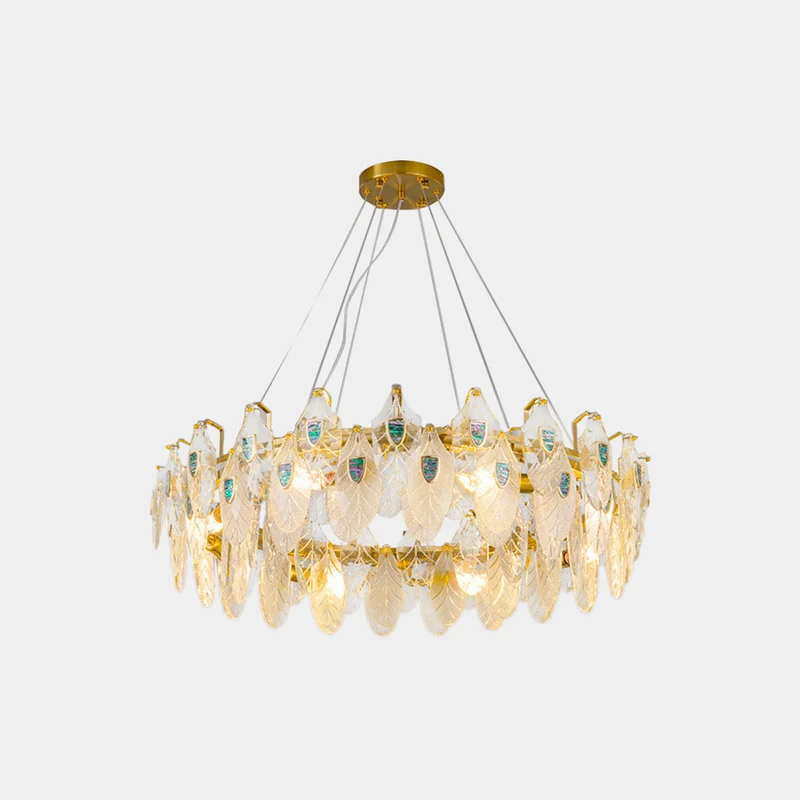 Chandelier Luxurious Crystal Glass Feather, Gold