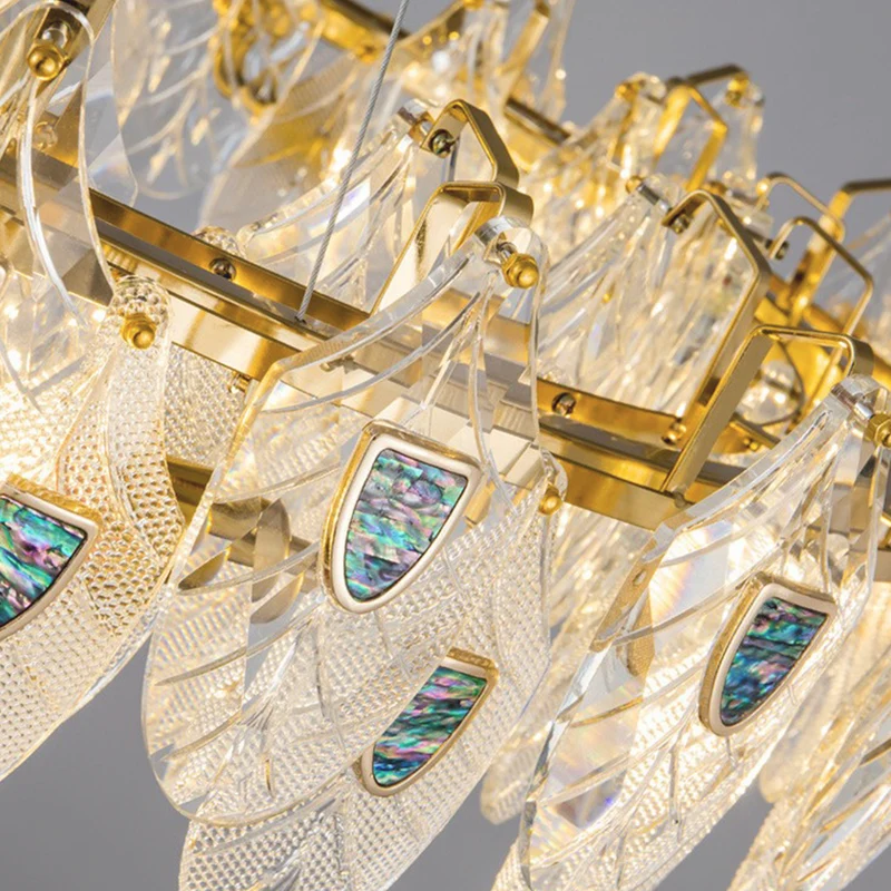 Chandelier Luxurious Crystal Glass Feather, Gold