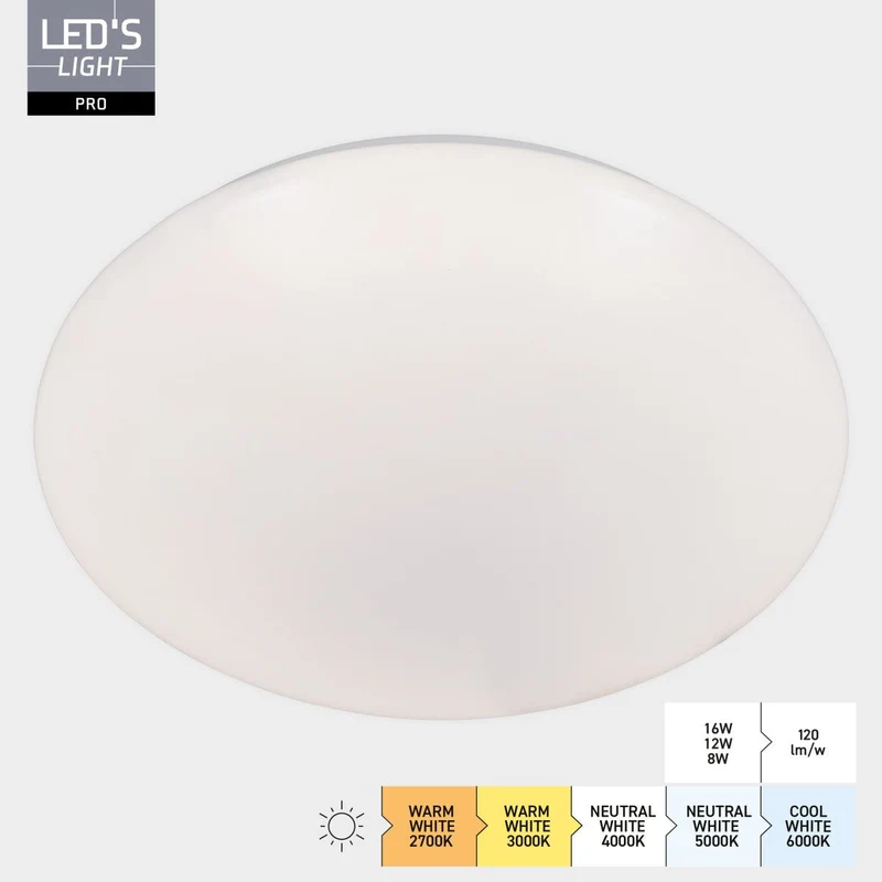 LED Deckenleuchte 16W 1920lm 2700/3000/4000/5000/6000K IP54 Weiß - LED's Light Pro