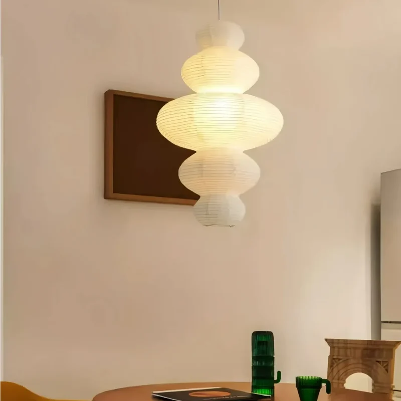 Japanische Reispapier Pendelleuchte im Lampion-Design für Esszimmer Weiß
