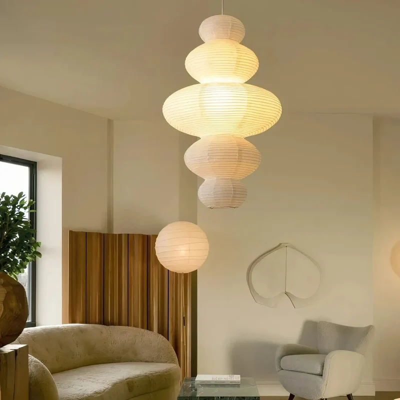 Japanische Reispapier Pendelleuchte im Lampion-Design für Esszimmer Weiß