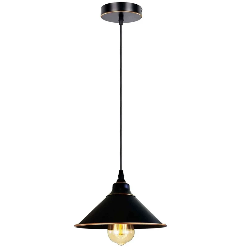 Schwarze Hängelampe mit goldfarbenem Innenfutter ~3552