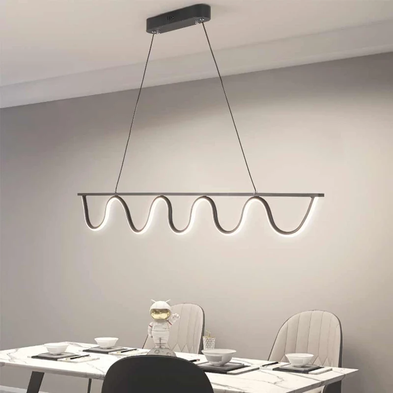 Pendant Light Modern Linear Wavy Dimmable LED Hanging, Black / Gold