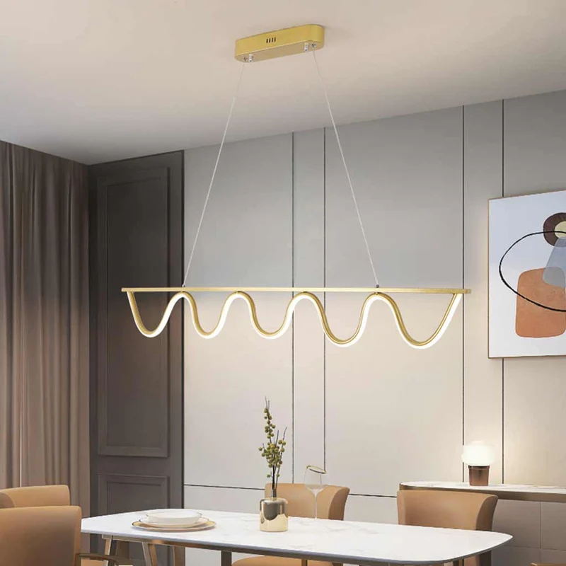 Pendant Light Modern Linear Wavy Dimmable LED Hanging, Black / Gold