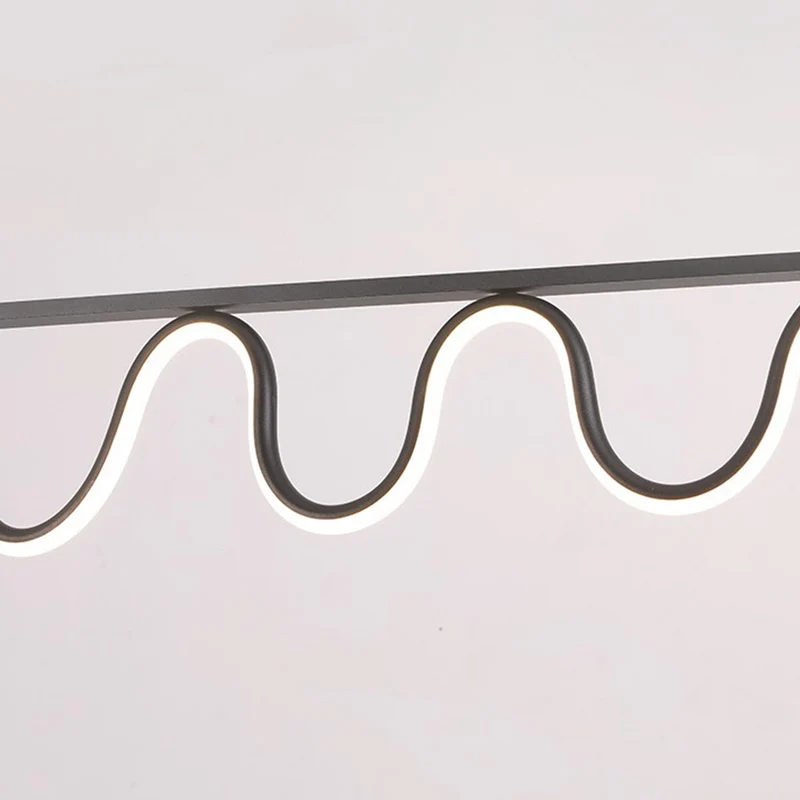 Pendant Light Modern Linear Wavy Dimmable LED Hanging, Black / Gold