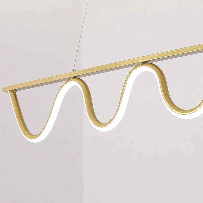 Pendant Light Modern Linear Wavy Dimmable LED Hanging, Black / Gold