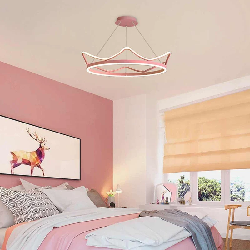 Girls Room Chandelier Light Romantic Crown Dimmable LED, Gold / Pink