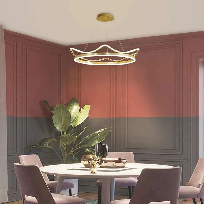 Girls Room Chandelier Light Romantic Crown Dimmable LED, Gold / Pink