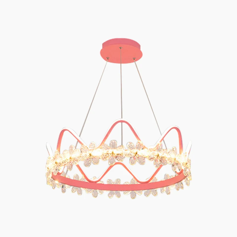 Girls Room Chandelier Light Romantic Crown Dimmable LED, Gold / Pink